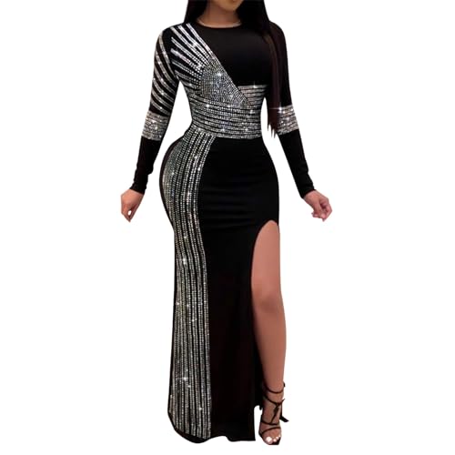 Robe de fête à paillettes avec col rond pour vos soirées de gala