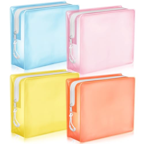 4 Pack TSA Approved Travel Toiletry Bags Frosted Translucent Leak-proof Cosmetic Makeup Bags for Women Men Travel Organizer Airport Security(Pastel,6.7 x 5.5 x 1.8 Inch)