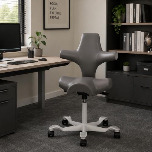 Image of HAG Capisco Sit to Stand Chair-Silver Frame-Upholstered Gray Ash Vinyl