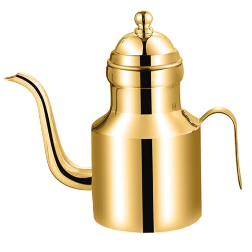 Stainless Steel Oil Dispenser, 11 Oz Olive Oil Dispenser Kitchen Oil Drizzler Bottle with Drip Spout Oil Can Vinegar Jug Sauce Grease Storage Can Golden