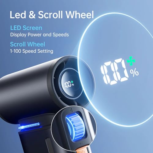 Image of JisuLife Handheld Fan Ultra1, 9000mAh Portable Handheld, 100000 RPM Electric Air Duster, 20m /s Dry Blower, 100 Speed Gears Turbo Fan Digital Display, Rechargeable Compressed Air Duster - Dark Grey