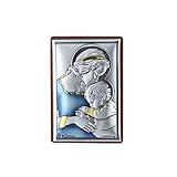 Chevalet argenté et coloré représentant la Vierge Marie et son enfant Jésus. Ce chevalet religieux aux détails bleutés et dorés sera idéal pour votre intérieur.