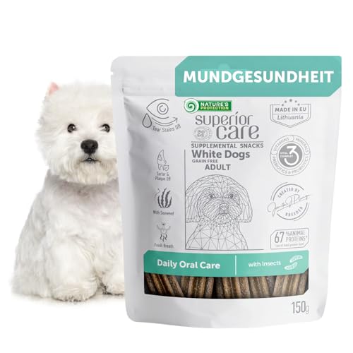 Nature's Protection Superior Care White Dogs Getreidefrei Zahnpflege Leckerlis mit Insekten für Erwachsene Hunde Aller Rassen 150g