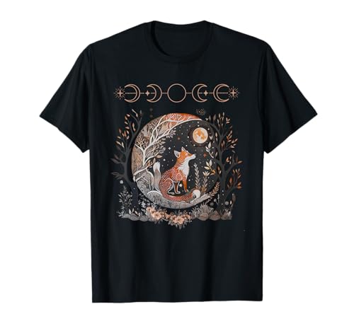Witchy Moon Cottagecore Floral Fox Aesthetic Art Women Girls T-Shirt