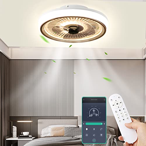 Plafondventilator met Verlichting, Dimbare Modern onzichtbare ventilator plafondlamp, ultra-stil met Afstandsbediening voor Woonkamer Slaapkamer Kinderkamer