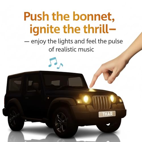 Image of Mahindra Thar 4x4 Toy Car 1:32 Die Cast Metal SUV Model Pull Back Vehicle with Opening Doors Rubber Tyres for Kids Gift Collectors (Black)