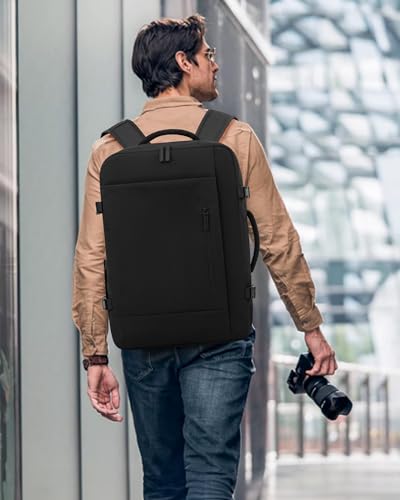 LOVEVOOK Handgepäck Rucksack, 40L Groß Reiserucksack Herren Damen Kofferrucksack Flugzeug Tasche, Travel Backpack Carry On Luggage für 17 Zoll Laptop, Reisetasche Koffer Cabin Bag für Reise, Schwarz