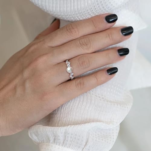 STARCHENIE Freshwater Cultured Pearl Ring 925 Sterling Silver 6mm White Pearl Rings for Women Anniversary Jewelry Size 5-103
