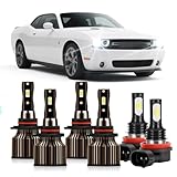 TEENRAM Fit For Dodge Challenger 2015 2016 2017 2018 2019 2020 2021 2022 2023 Lights Bulbs, High Low Beam Fog Lights Bulbs, 30000LM 400% Brightness, 6000K Cool White, Pack of 6