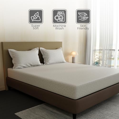 Image of Layers 100% Cotton Bedsheet for Double Size Bed | Lumina Floret Collection | 144 TC Soft & Breathable | Floral Print with 2 Pillow Covers | Wrinkle Free & Colorfast | 3 Piece Bedding Set - White