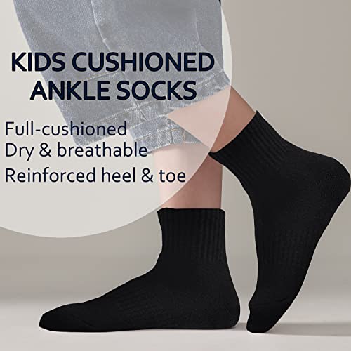 EPEIUS Kids Boys/Girls' Cushioned Socks Thick Cotton Quarter Athletic Socks Sports Running Ankle Socks 6 Pack 4-14 Years2
