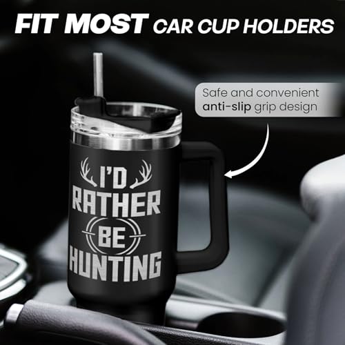 Image of SANDJEST I'd Rather Be Hunting Tumbler with Handle for Men 40oz, Hunter Gift for Grandpa Husband Boyfriend, Hunters Stainless Steel Coffee Cup, Birthday Christmas Fathers Day