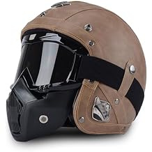 Retro 3/4 Open-Face Motorbike Helmets - Men Women Motorcycle Jet Helmet DOT Approved Vintage Scooter Leather Half Helmet for Chopper Moped Cruiser Touring ATV Racing Color B2 , Size M=56-57cm