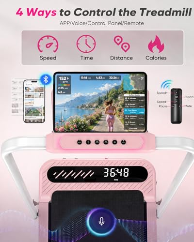 Image of Cardirun Pink Walking Pad Treadmill with Incline and Handle Bar, 3.0HP Quiet Portable Treadmill for Home Small Spaces, Foldable Under Desk Treadmill with Smart App & Remote Control