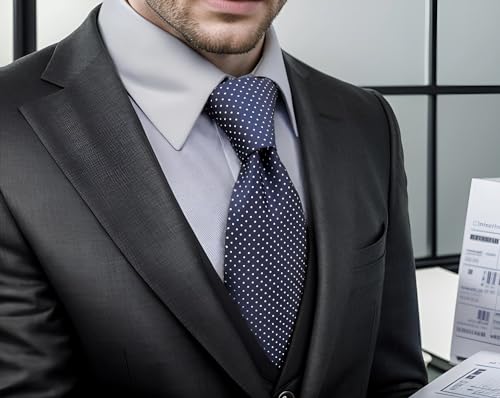 S&W SHLAX&WING Gravata masculina Skinny Tie Azul marinho Branco Dot Slim Silk 6cm