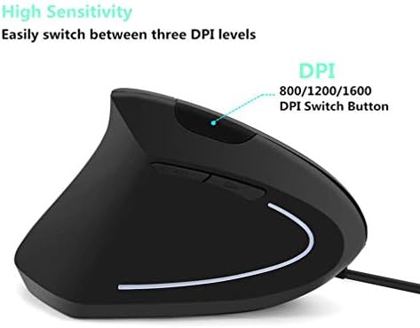 Vertical Left-Handed Mouse, Elec Space Left Hand Ergonomic USB Wired Mice, Adjustable DPI(1000/1200/1600), 6 Buttons Optical Mouse for Office Gaming PC Laptop Computer Desktop Mac