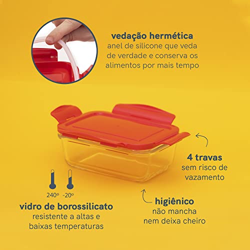 Pote de Vidro Hermético com Tampa Vermelha 570ml - Oikos