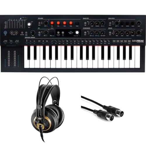 Arturia MiniFreak 6-Voice Spontaneous Algorithmic Synthesizer Bundle with AKG Pro Audio K240 Professional Studio Headphones and Hosa Mid-310 Black 10\' Midi cable