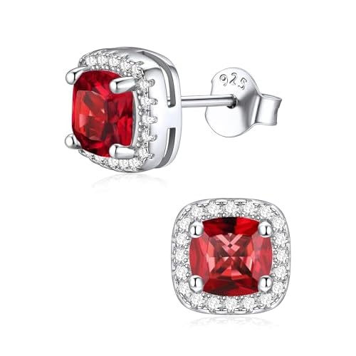 ChicSilver 925 Sterling Silver Birthstone Earrings for Women Square Diamond Earrings Cubic Zirconia Studs Earring for Women January-Garnet