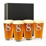 Personalized Glass Set of 4 - Custom Engraved Drinking Pint Glasses - Great Gifts for Men, Women, Family - For Valentine's, Anniversary, Housewarming, Christmas (Pint [x4])