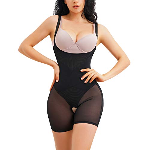 YERKOAD Waist Trainer for Women Shapewear Bodysuit Tummy Contorl Body Shaper Underbust Corset Breathable Thigh Slimmer (Small, Black)