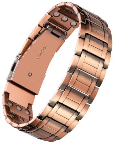 Image of Feraco Copper Magnetic Bracelets for Men,Pure Copper Jewelry Gift | 3X Strength Neodymium 57 Magnets,Powerful 3500 Gauss,Adjustable Length