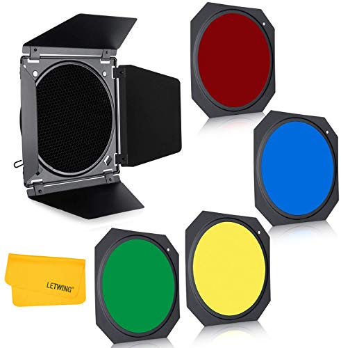 GODOX Photography barn Door,Honeycomb Grid with 4 Color Gel Filter for Speedlite Flash Standard Reflector