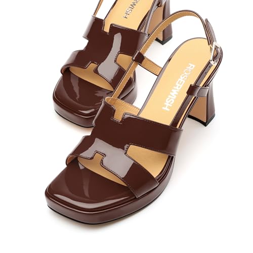 Image of ROSERWISH Heels for Women Chunky Block Platform High Heels Square Open Toe Strappy Heel Sandals Wedding Party Prom Fashion Slingback Dress Pump Sandals Shoes