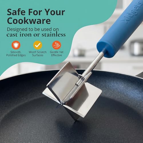 Image of Stainless Steel Meat Chopper, Masher & Cocktail Muddler | Dishwasher Safe | 6-Blade Chopper Tool | Oversized Soft Grip Handle | Heat Resistant Grip | 9 inch (Lagoon Blue)