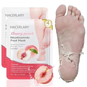 4 Pack Foot Peel Mask, Deep Exfoliation for Smooth Feet, Peach Foot Mask for Removes Dead Skin and Calluses, Gentle Yet Effective Formula, Gift for Women & Men