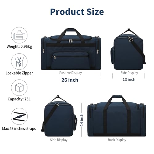 Image of 26 inch Duffle Bag for Men, Navy Blue