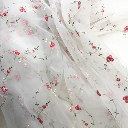 1 Yard Flower Embroidered Organza Fabric Lace Tulle For Sewing Curtain Wedding Home Decor Diy Costume Flower Girl Gown #TOP4