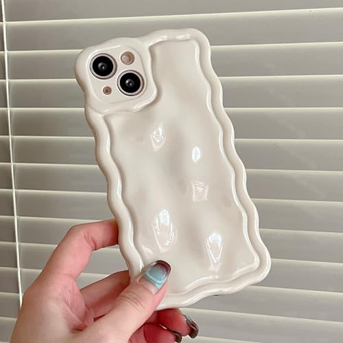 Coque iPhone 13 Pro 3D design ondulé élégant en TPU souple blanc crème de qualité - 2