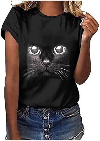 Harajuku Style Y2K T Shirt, Womens Cat Face Graphic Tops Loose Crewneck Short Sleeve Shirt Cute Cartoon Tunic for Teen Girls