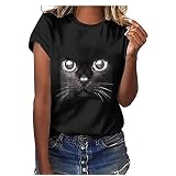 Harajuku Style Y2K T Shirt, Womens Cat Face Graphic Tops Loose Crewneck Short Sleeve Shirt Cute Cart