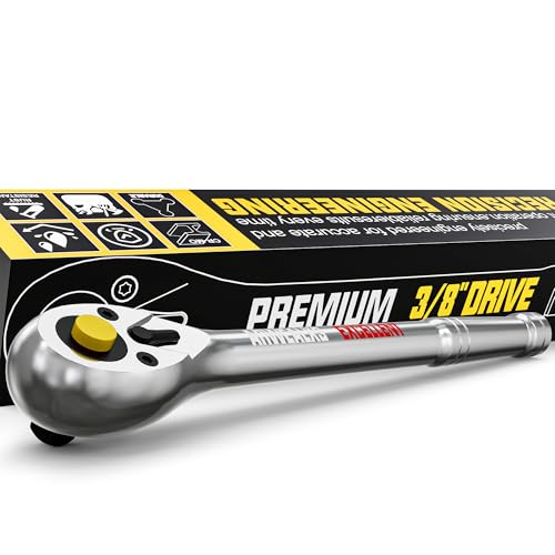 Arwealxs 差込角 9.5mm ラチェットハンドル 3/8 SQ 230mm ラチェットレンチ 72山ギア 速脱ボタン ソケットレンチ 自動車整備 機械整備