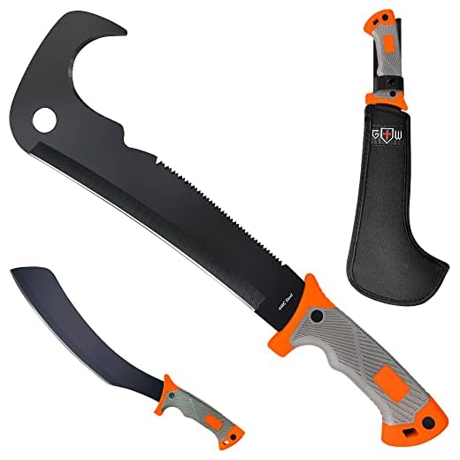 10 Inch Blade Machete with Hook - Super Sharp Blade Machete with Saw Teeth - Serrated Machetes with Nylon Sheath - Best Brush Clearing Tool - Gardening Bushcraft Camping Survival Machete DM0178