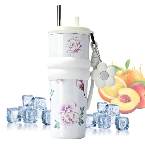 Vaso de metal reutilizable de 710 ml con tapa y pajita