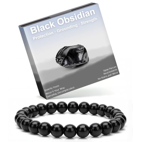 Risyfjew 8mm Black Obsidian Crystal Bracelet for Women, Handmade Natural Gemstone Beaded Stretch Bracelet, Natural Stone Jewelry Gift with Floating Display Box by Risyfjew - Used condition - US$8.39