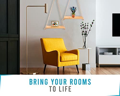 Modern Set of 2 Wooden Floating Shelves with String  Farmhouse Hanging Shelves for Living Room Wall  Bamboo Kitchen Shelves with Rope  17x5.2  Natural Bamboo Color