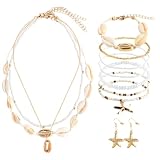 11 Pcs Hawaiian Style Shell Bracelets, Necklace and Earrings for Women