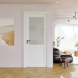 32' x 80' Half Door Slab, Frosted Glass French Door Interior, Soild Core& Pre-Finished Single Panel for Pantry Bedroom Closet as Pocket, Bifold, Barn Doors, No Assembly Required-Shaker w/o Hardware