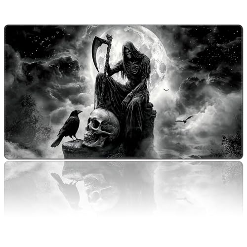 DEGDFSGR for MTG Playmat 24 x 14 inches for TCG Playmat Non-slip Rubber Base Commander Playmat Magic Mat MTG Mat for Magic The Gathering Playmat Iorcana Trading Card Game,Grim Reaper Skull Scythe Crow