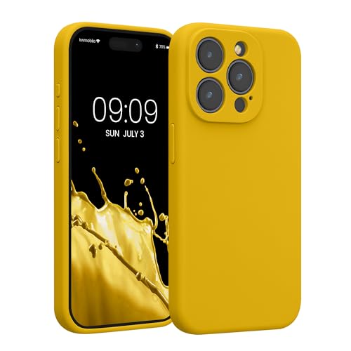 kwmobile Carcasa Compatible con Apple iPhone 15 Pro Funda - Case TPU y Silicona con Interior de Microfibra - Suave Protector antigolpes para móvil - Amarillo chillón