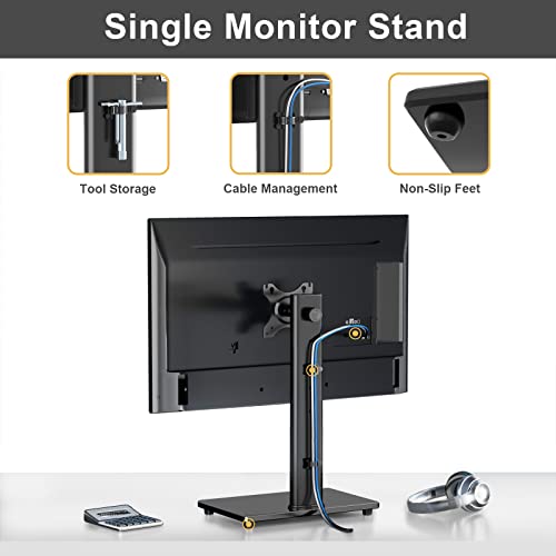 Single Computer Monitor Stand For 13-32 Inch Screen, Height Adjustable Monitor Stand, Free Standing Monitor Desk Stand With Swivel, Tilt And Rotation Vesa Mount, Black #TOP4