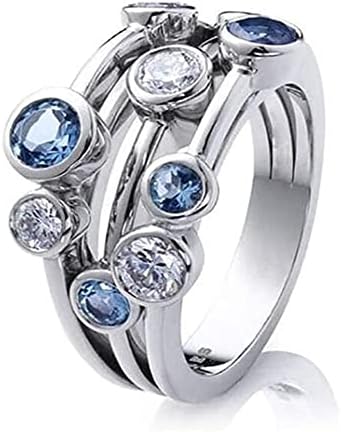 FZO 925 Sterling Silver Womens Geometric Two-Tone Gemstone Jewelry Unique Sapphire Diamond Wedding Ring Multi Row Ring Eternity Engagement Ring Blue Crystal Promise Ring Party Ring (8)