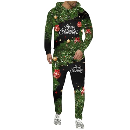 Generisch Chándales para hombre de Navidad, traje de invierno de 2 piezas, traje de Navidad con capucha y pantalones deportivos, diseño navideño, disfraz de Navidad, Verde oscuro., XL