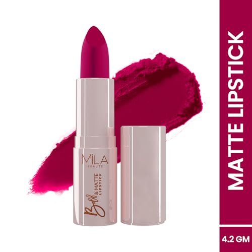 Image of Mila Beaute Bold & Matte Long-Lasting Lipstick | Highly Pigmented Soft Matte Finish | Lightweight & Hydrating with Jojoba Oil | Shade - (Flash Back 4.2g) (Pack of 2)