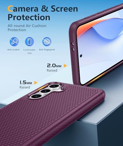 Image of FNTCASE for Samsung Galaxy S24-FE Case: Dual Layer Protective Heavy Duty Cell Phone Cover | Shockproof Rugged with Non-Slip Textured | Military Grade Drop Protection Bumper Tough (Burgundy)