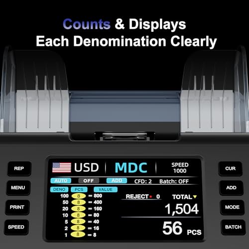 LOLARAN AL-923 Mixed Denomination Money Counter Machine, Value Counting with CIS/UV/MG/IR/DD/DBL/HLF/CHN Counterfeit Detection, Touch Screen, Supports 120 Currency Programs,Blue-Black by LOLARAN - Image 4